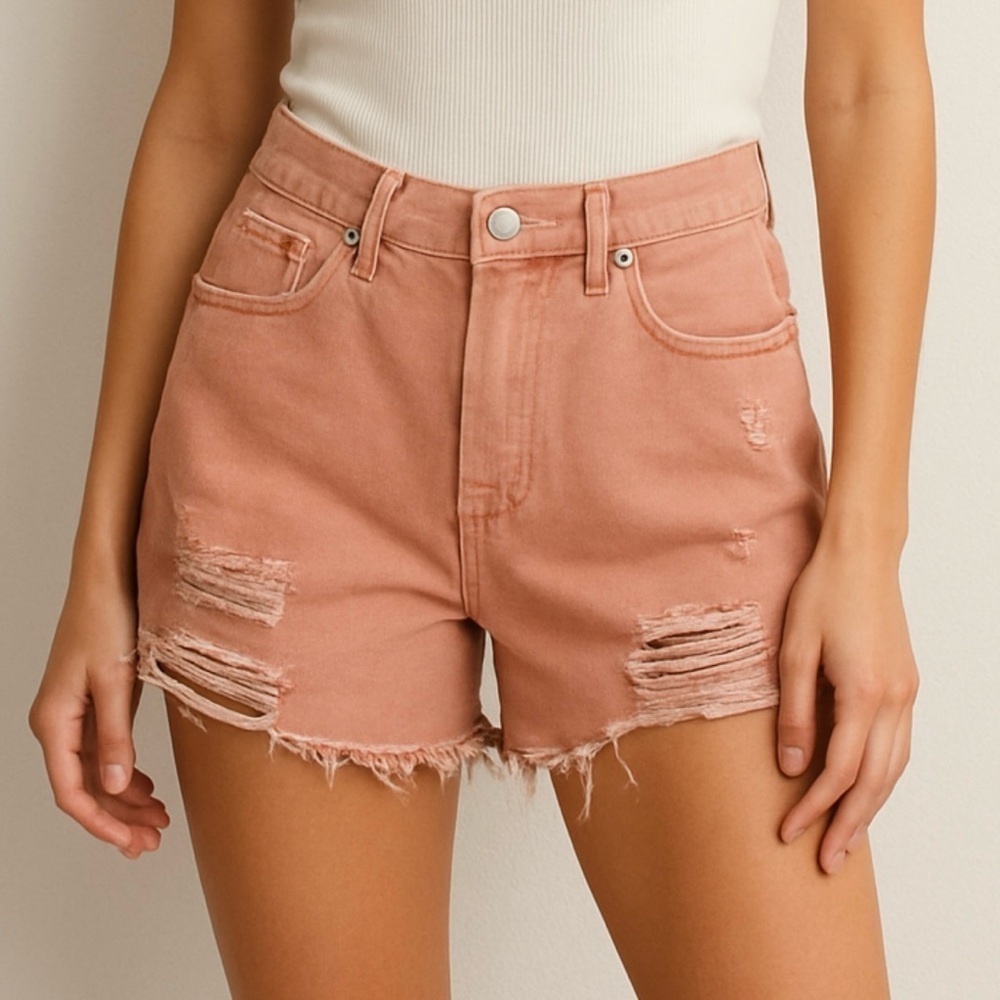 We The Free Pink Distressed High Rise Cutoff Shorts Size 24 Festival Boho